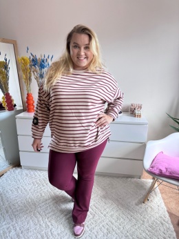 BLUZA KIARA BEŻOWA BORDOWE PASKI