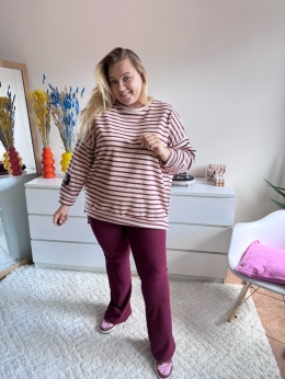 BLUZA KIARA BEŻOWA BORDOWE PASKI