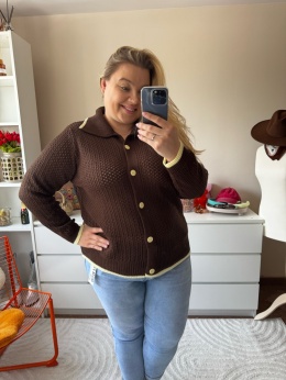 SWETER AŻUROWY CZEKOLADOWY