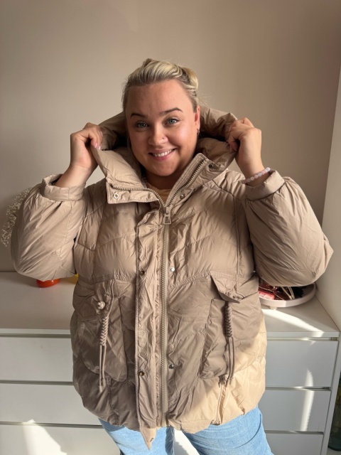KURTKA PUCHOWA - fiolet,beż i czekolada