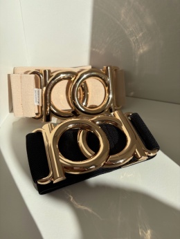 PASEK NA GUMIE BEŻOWY I CZARNY